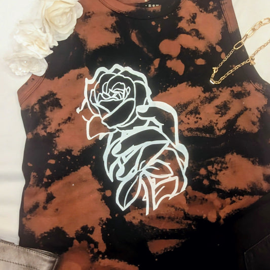 Bleached Tank Top with Rose